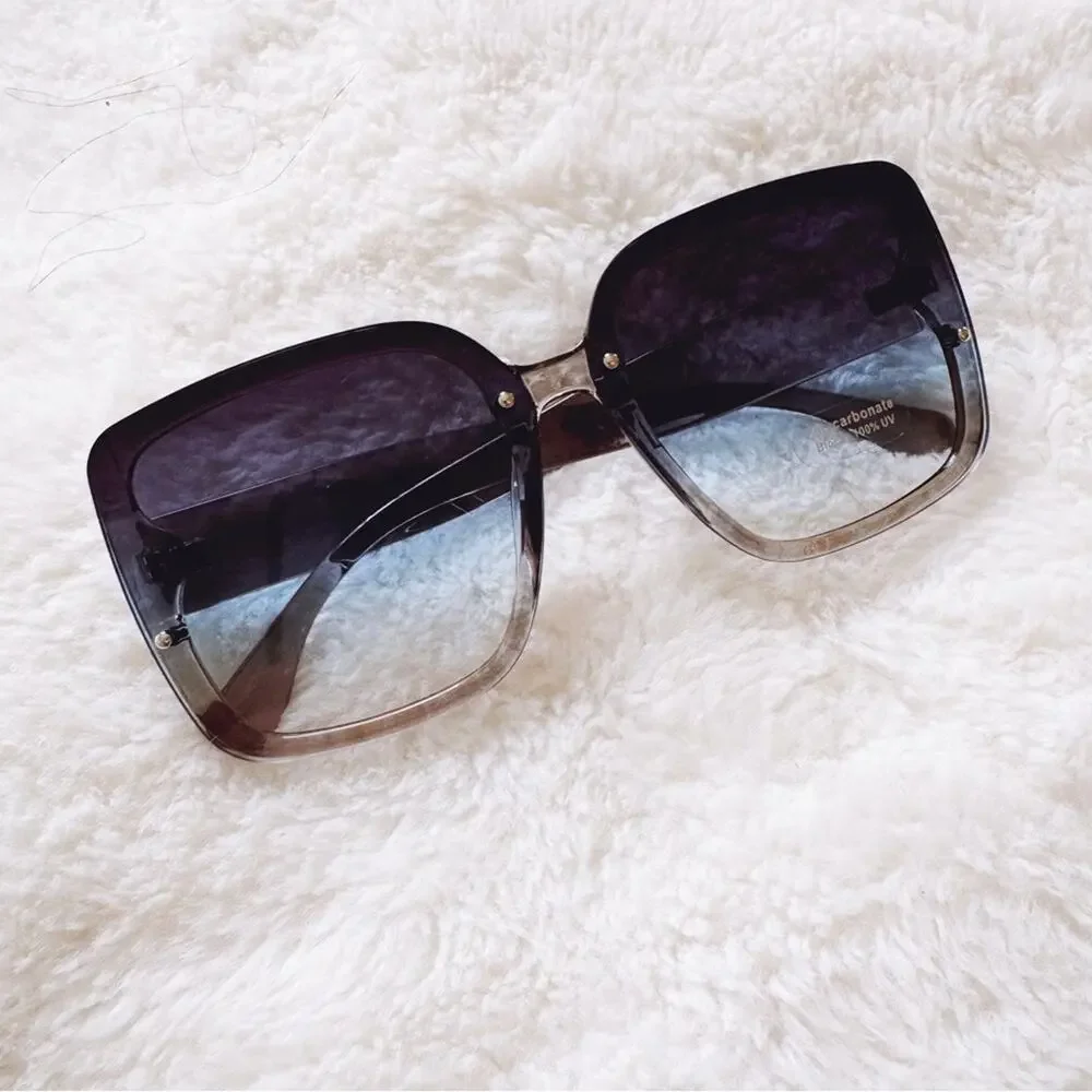 Abby Clear Blue Square Frame Sunglasses - Picture 3 of 10